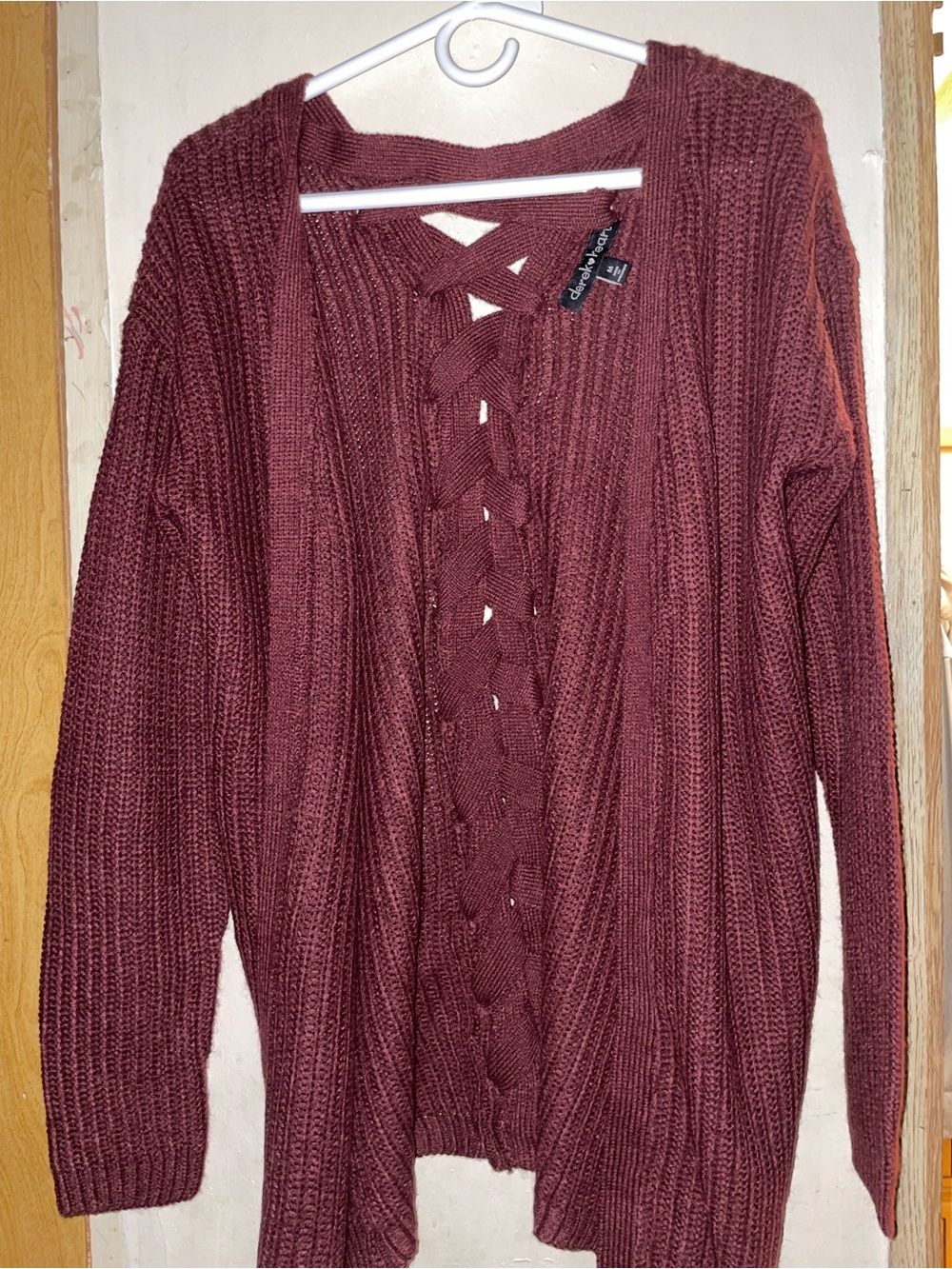 Derek Heart Burgundy Cable Knit Open Cardigan